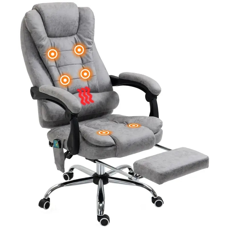 Vinsetto Heated 6 Points Vibration Massage Executive Office Chair, Adjustable Swivel Ergonomic High Back Desk Chair Recliner with Footrest, Grey