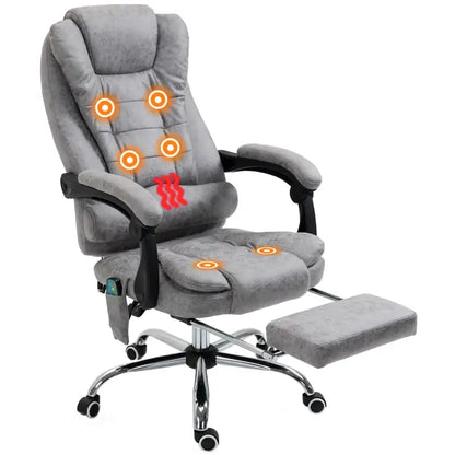 Vinsetto Heated 6 Points Vibration Massage Executive Office Chair, Adjustable Swivel Ergonomic High Back Desk Chair Recliner with Footrest, Grey