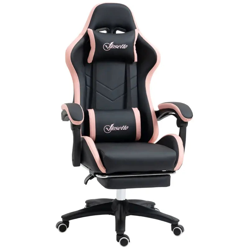 Vinsetto Gaming Chair, Computer Gamer Chair with Reclining High Back, Headrest, Lumbar Support, Footrest, Swivel Wheels, PU Leather, Adjustable Height for Home, Black and Pink