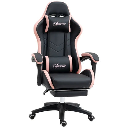 Vinsetto Gaming Chair, Computer Gamer Chair with Reclining High Back, Headrest, Lumbar Support, Footrest, Swivel Wheels, PU Leather, Adjustable Height for Home, Black and Pink