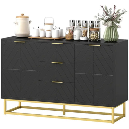 HOMCOM Sideboard with 3 Drawers and Adjustable Shelves for Living Room - Black