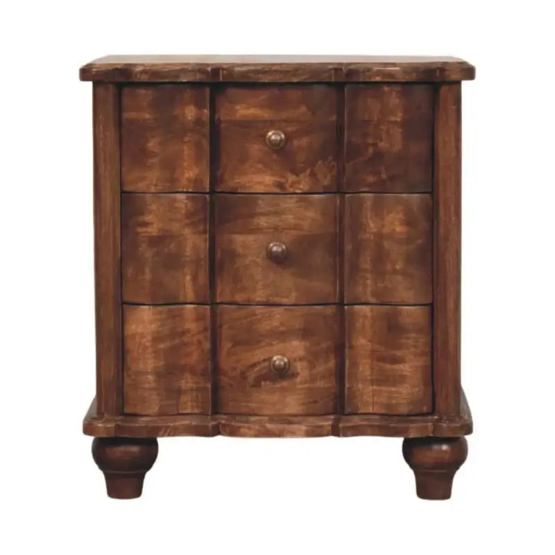 Solid Mango Wood Chest of Drawers with 3 Spacious Drawers and Turned Legs, Bedside Cabinet for Living Room, 40L x 85W x 83H cm, Brown