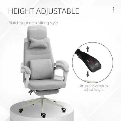 Vinsetto Office Chair, High Back Fabric Work Chair with 160° Reclining Backrest, Retractable Footrest, Neck and Lumbar Pillow, Light Grey