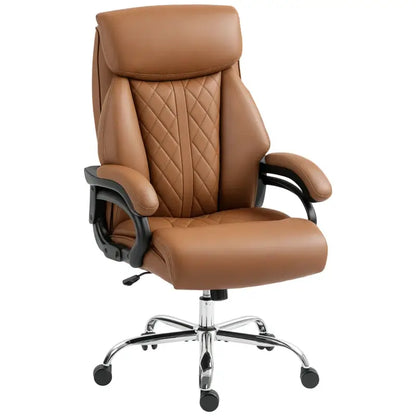 HOMCOM Spring Padded Faux Leather Office Chair with Super Padded, Reclining Office Chair - Light Brown