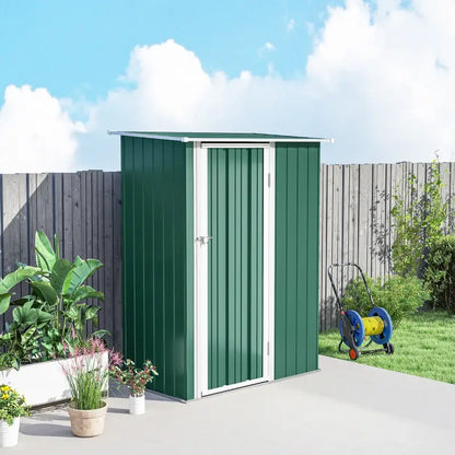 Outsunny 5ft x 3ft Garden Storage Shed, Galvanised Outdoor Metal Shed Waterproof with Sloped Roof, Lockable Door for Patio Tools, Equipment, Green