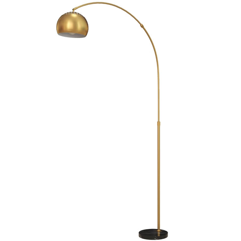 HOMCOM 167cm Arc Floor Lamp for Living Room, Modern Adjustable Standing Lamp with Foot Switch, Faux Black Marble Base and Bell Shade for Home Offices, Bedrooms, Gold Tone