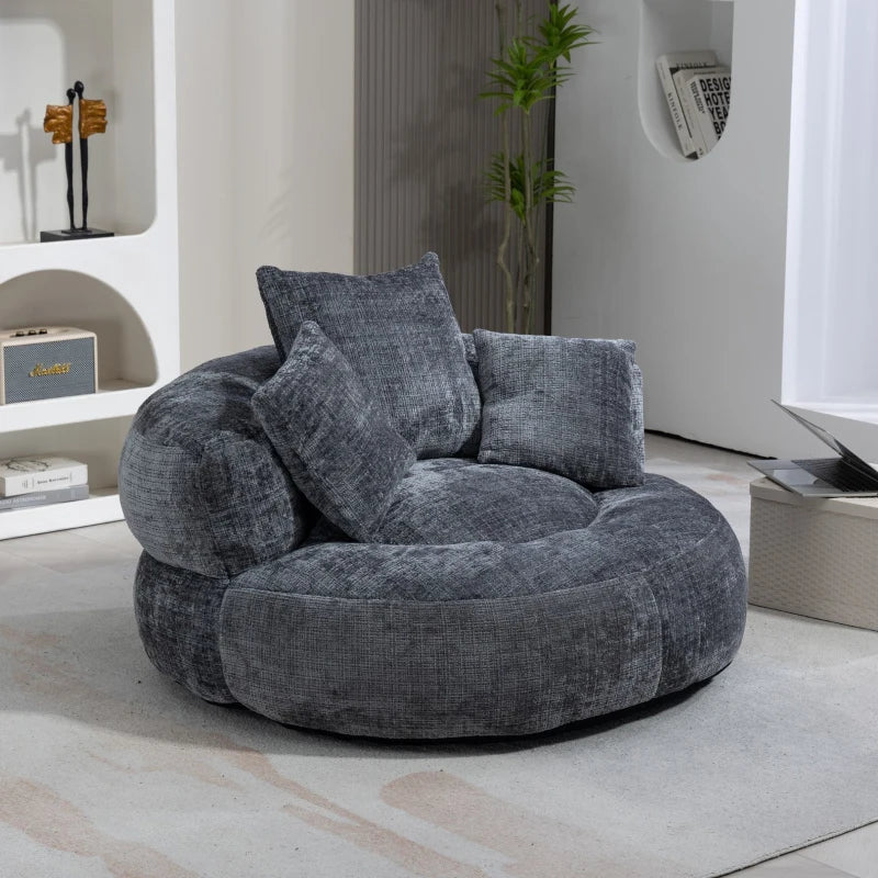 Chenille Bean Bag Chair with Memory Foam Filling, High Back Lounger with Three Pillows for Adults and Kids, 108L x 108W x 52H cm, Gray