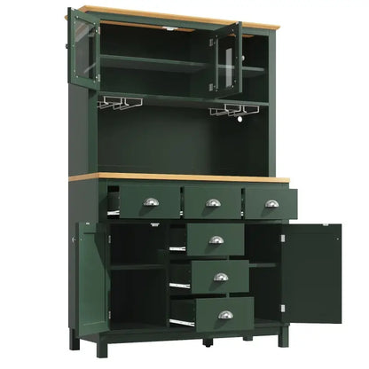 Farmhouse Style Sideboard with Spacious Shelves and Drawers, Versatile Storage Cabinet with Drink Holders, 104L x 40W x 180H cm, Green