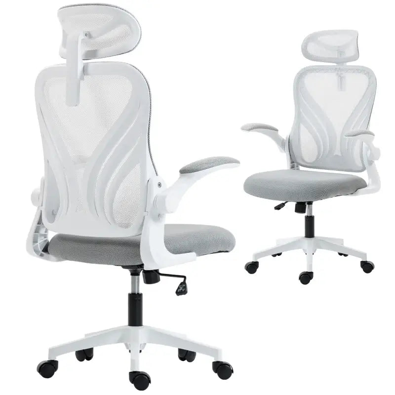 HOMCOM Ergonomic Office Chair with Foldable Backrest, 2D Headrest - Light Grey
