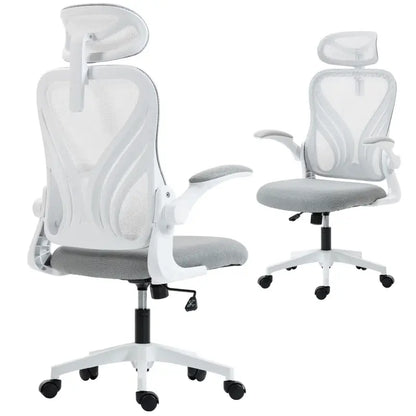 HOMCOM Ergonomic Office Chair with Foldable Backrest, 2D Headrest - Light Grey