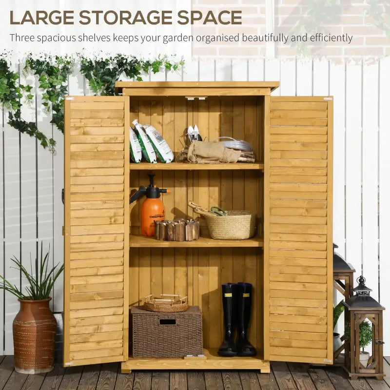 Outsunny Wooden Garden Storage Shed, Compact Utility Sentry Unit, 3-Tier Shelves Tool Cabinet Organizer with Asphalt Roof and Shutter Design, 87cm x 47cm x 160cm