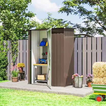 Outsunny 5ft x 3ft Garden Storage Shed, Galvanised Outdoor Metal Shed Waterproof with Sloped Roof, Lockable Door for Patio Tools, Equipment, Brown