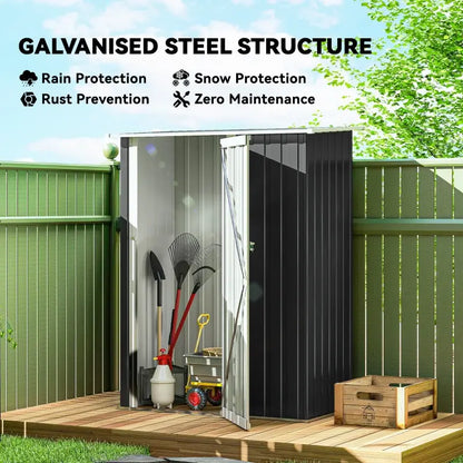Outsunny 5ft x 3ft Garden Storage Shed, Galvanised Outdoor Metal Shed Waterproof with Sloped Roof, Lockable Door for Patio Tools, Equipment, Grey