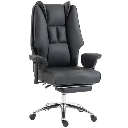 HOMCOM Executive Office Chair, Reclining Desk Chair with Footrest, Adjustable Armrests, Pet Friendly Faux Leather, Black