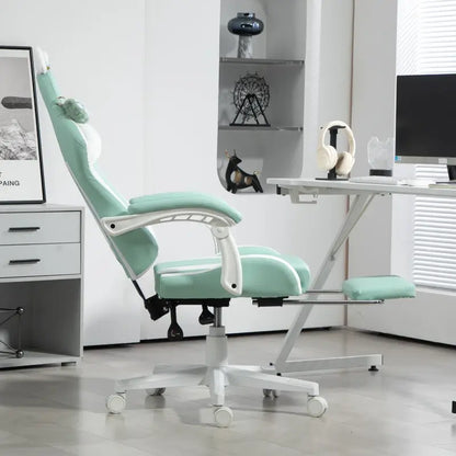 HOMCOM Cat Ear and Paw Reclining Office Chair, with Footrest - Light Blue/White