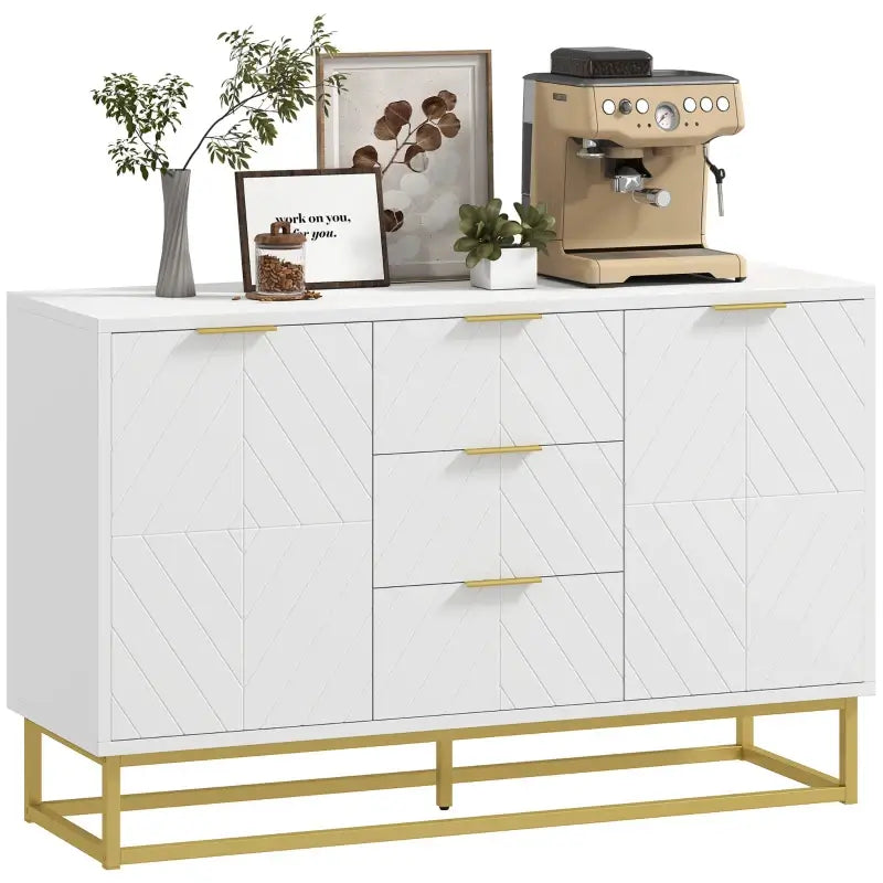 HOMCOM Sideboard with 3 Drawers and Adjustable Shelves for Living Room - White