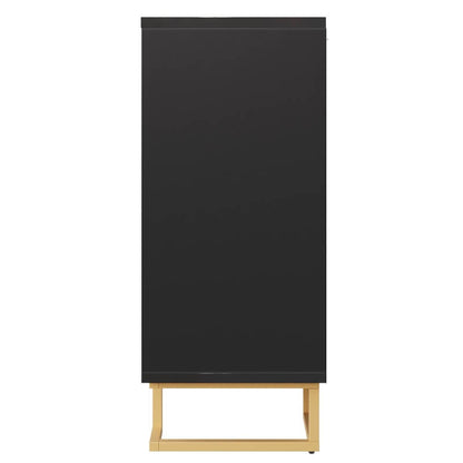 Stylish Sideboard with 2 Doors, 4 Shelves and Geometric Door Design, Durable Cabinet with Slim Metal Feet, 152L x 40W x 75H cm, Black