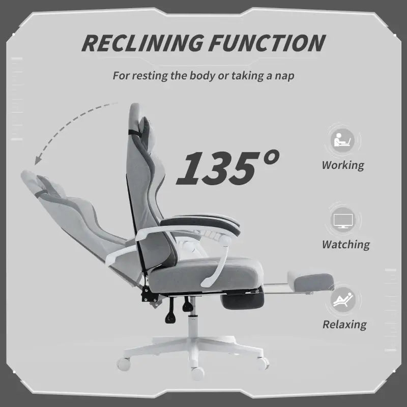 HOMCOM Gaming Chair, Gamer Computer Chair with Footrest, High Back, Lumbar Support, Adjustable Height, Swivel Wheels for Home Office, Grey