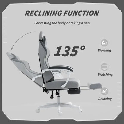 HOMCOM Gaming Chair, Gamer Computer Chair with Footrest, High Back, Lumbar Support, Adjustable Height, Swivel Wheels for Home Office, Grey