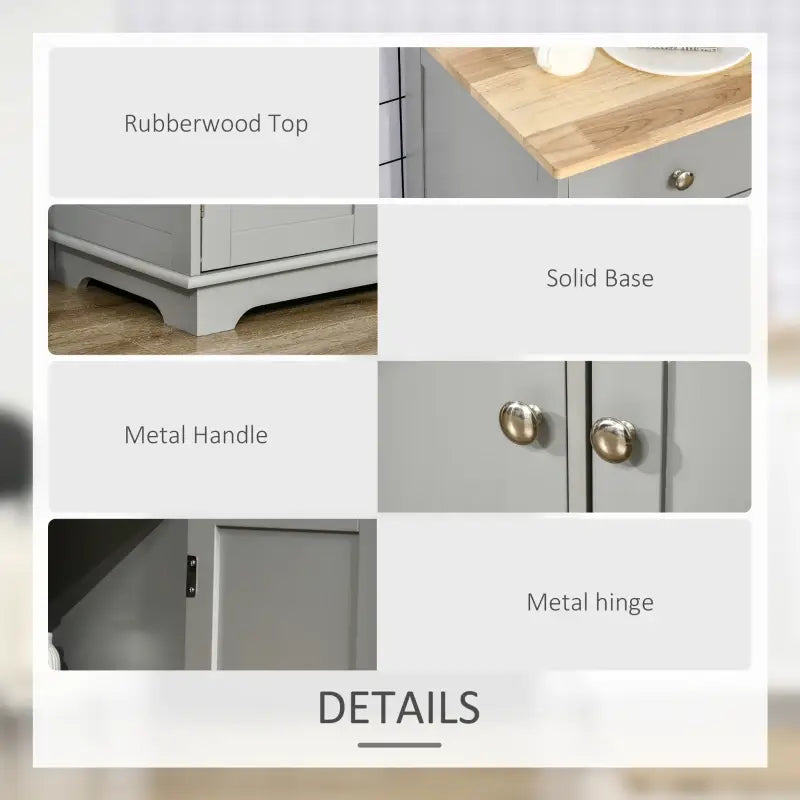 HOMCOM Sideboard with Rubberwood Top and Independent Storage Shelves for Dining Room, Kitchen - Grey