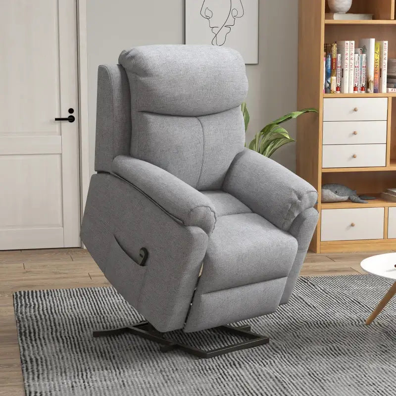 HOMCOM Power Lift Recliner Chair, Electric Lift Chair for Elderly, Overstuffed Linen Fabric Riser and Reclining Armchair with Remote Control, Side Pockets, for Living Room, Grey