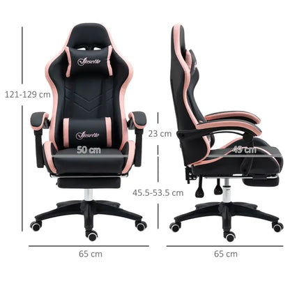 Vinsetto Gaming Chair, Computer Gamer Chair with Reclining High Back, Headrest, Lumbar Support, Footrest, Swivel Wheels, PU Leather, Adjustable Height for Home, Black and Pink
