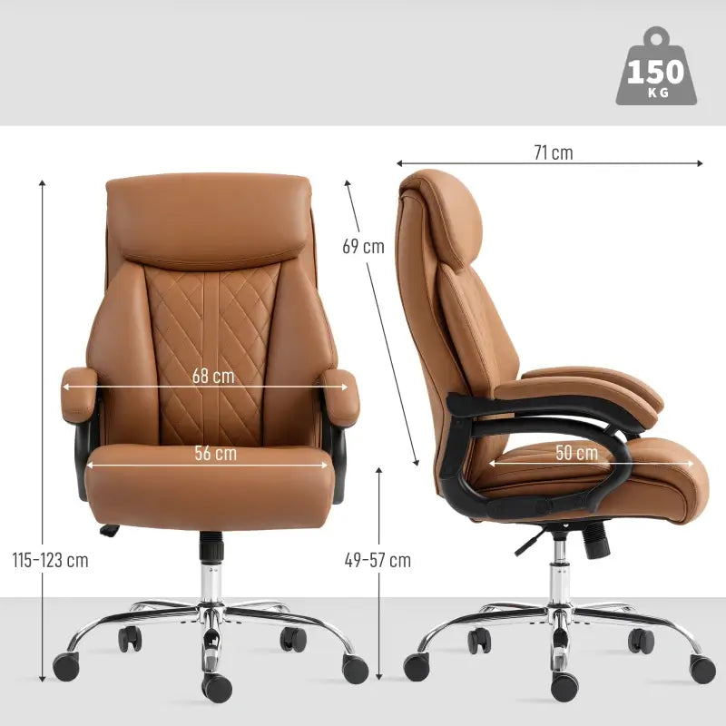 HOMCOM Spring Padded Faux Leather Office Chair with Super Padded, Reclining Office Chair - Light Brown