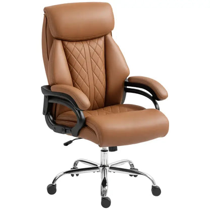 HOMCOM Spring Padded Faux Leather Office Chair with Super Padded, Reclining Office Chair - Light Brown