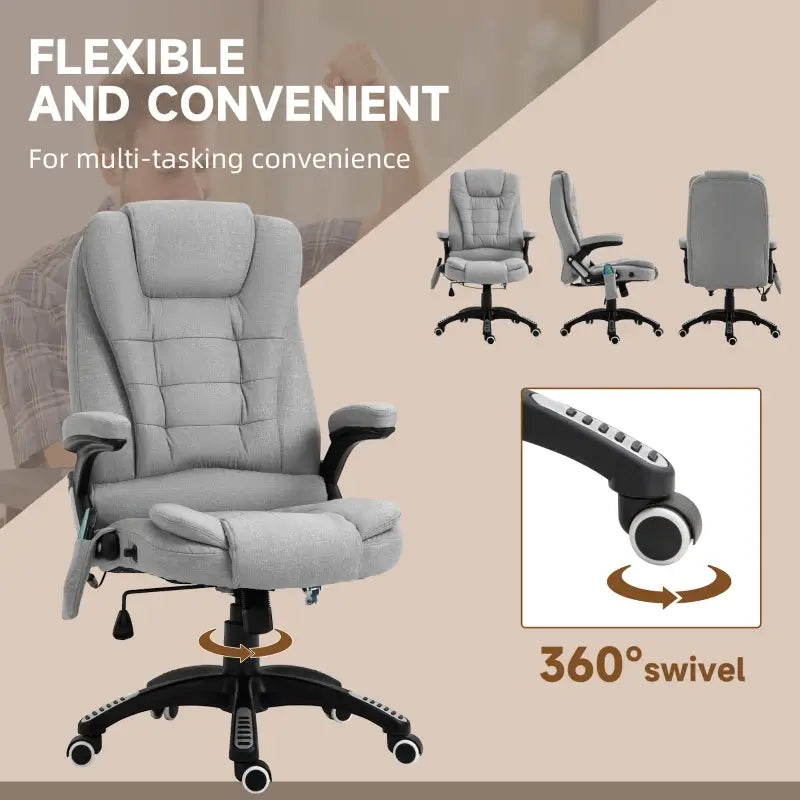 Vinsetto Office Chair, Ergonomic Fabric Desk Chair with 6-Point Massage and Back Heated, Arms, Lumbar Support, Light Grey