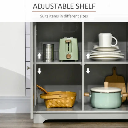 HOMCOM Sideboard with Rubberwood Top and Independent Storage Shelves for Dining Room, Kitchen - Grey