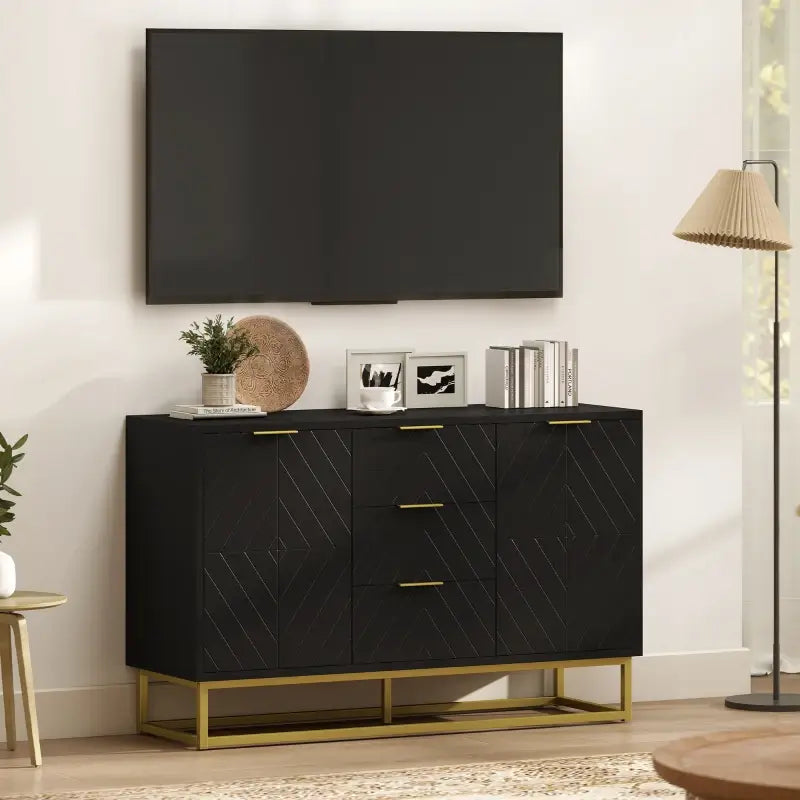 HOMCOM Sideboard with 3 Drawers and Adjustable Shelves for Living Room - Black