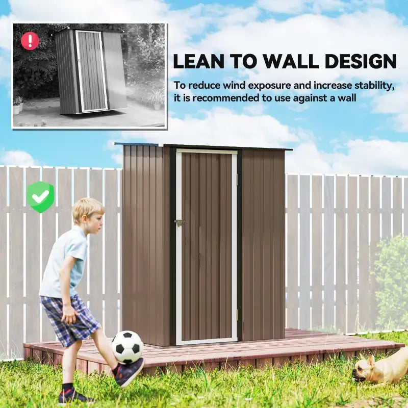 Outsunny 5ft x 3ft Garden Storage Shed, Galvanised Outdoor Metal Shed Waterproof with Sloped Roof, Lockable Door for Patio Tools, Equipment, Brown