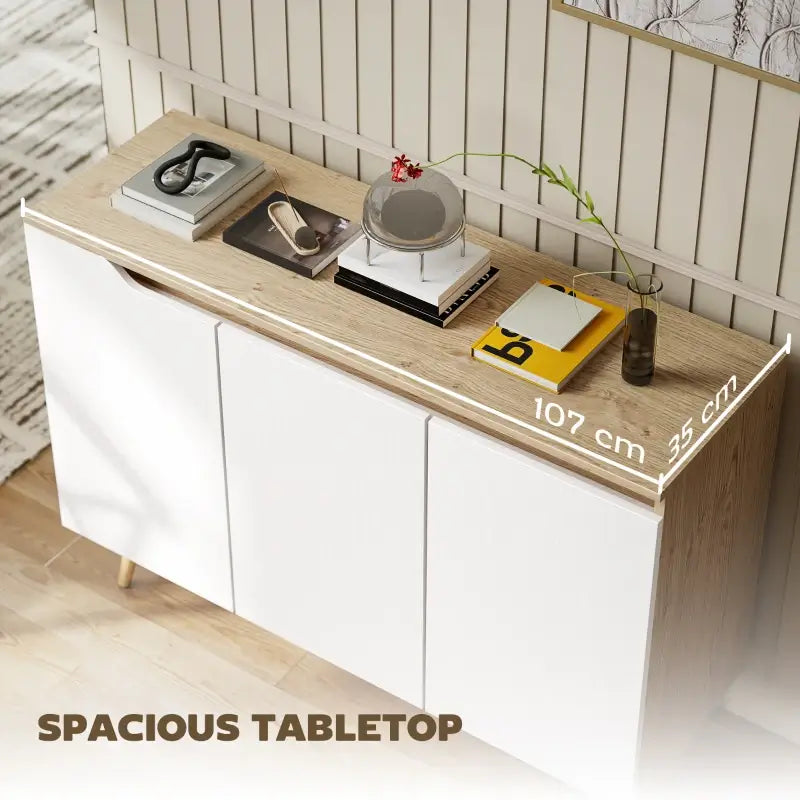 HOMCOM Sideboard Storage Cabinet, Kitchen Cupboard with 3 Doors, 2 Adjustable Shelves and 5 Rubberwood Legs, White and Oak