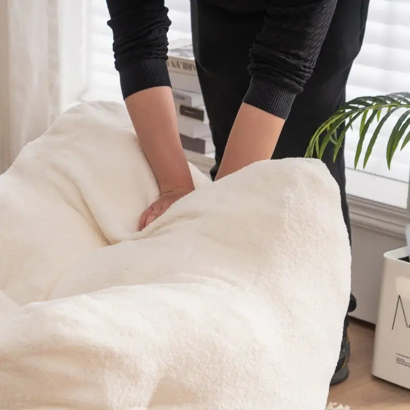 Soft Tufted Foam Bean Bag Snuggle Chair with Teddy Fabric, Ergonomic Backrest, 100x94x70 cm, White Teddy