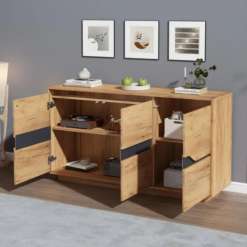 Modern Storage Cabinet with Soft-Close Hinges & Adjustable Shelves, Multifunctional Sideboard for Living Areas, 140L x 40W x 70H cm, Wood