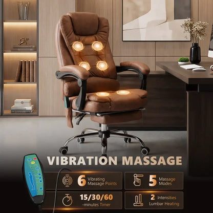 Vinsetto Heated 6 Points Vibration Massage Executive Office Chair Adjustable Swivel Ergonomic High Back Desk Chair Recliner with Footrest Brown