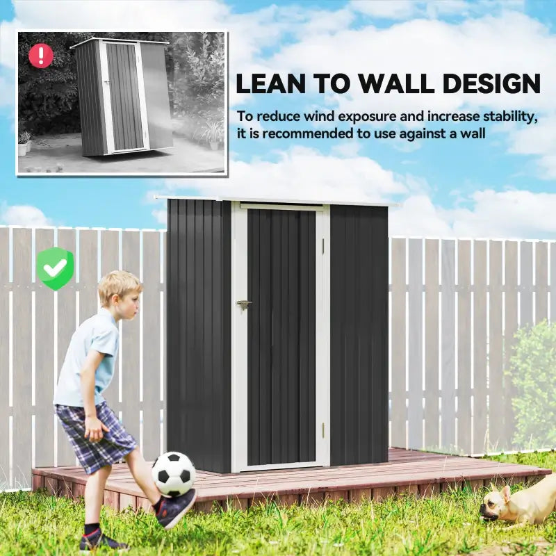 Outsunny 5ft x 3ft Garden Storage Shed, Galvanised Outdoor Metal Shed Waterproof with Sloped Roof, Lockable Door for Patio Tools, Equipment, Grey