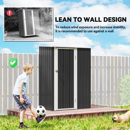 Outsunny 5ft x 3ft Garden Storage Shed, Galvanised Outdoor Metal Shed Waterproof with Sloped Roof, Lockable Door for Patio Tools, Equipment, Grey