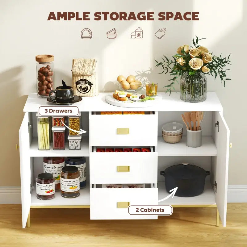 HOMCOM Modern White and Gold Sideboard