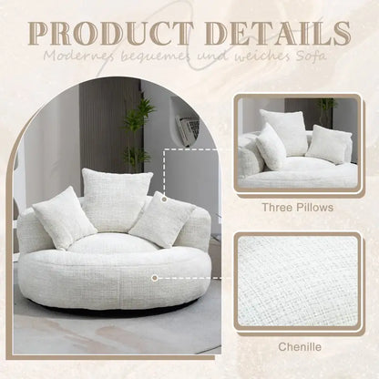 Lazy Sofa Bean Bag Chair with Memory Foam and Chenille Fabric, High Back Design with Three Pillows, 108L x 108W x 52H cm, Beige
