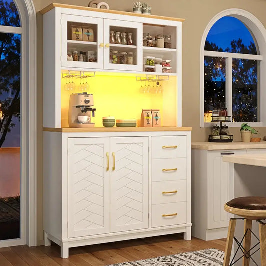 Stylish Sideboard with App-Controlled Built-In LED Light Strip, Practical Cabinet for Kitchen & Living Area, 105.5L x 40W x 180H cm, White