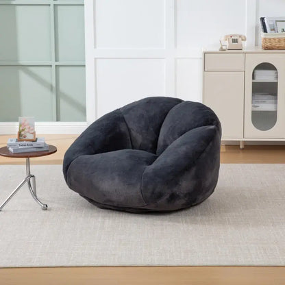 Shell-Shaped Bean Bag Chair with High-Rebound Memory Foam Filling, Ergonomic Floor Lounger with Faux Fur Removable Cover, 100L x 90W x 57H cm, Black