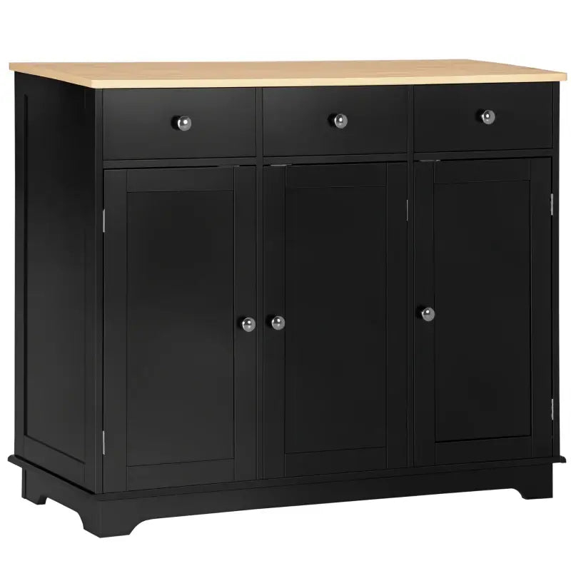 HOMCOM Sideboard with Rubberwood Top and Adjustable Shelves for Dining Room, Kitchen - Black