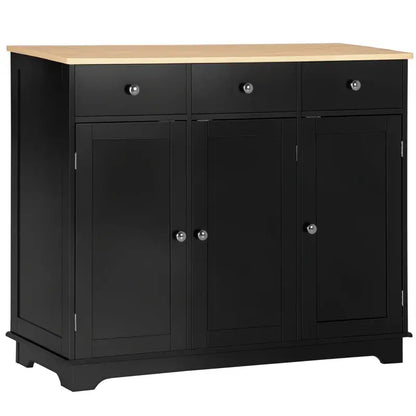 HOMCOM Sideboard with Rubberwood Top and Adjustable Shelves for Dining Room, Kitchen - Black
