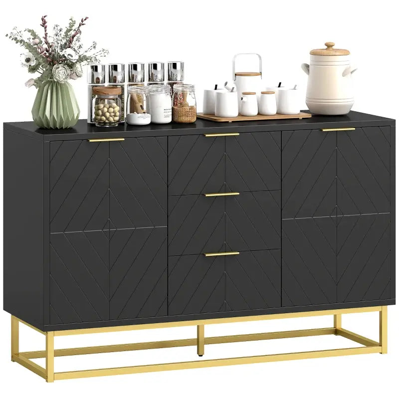 HOMCOM Sideboard with 3 Drawers and Adjustable Shelves for Living Room - Black