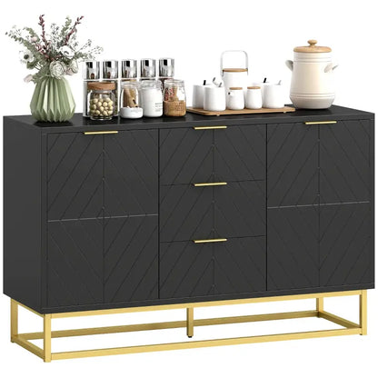 HOMCOM Sideboard with 3 Drawers and Adjustable Shelves for Living Room - Black