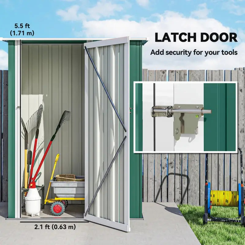 Outsunny 5ft x 3ft Garden Storage Shed, Galvanised Outdoor Metal Shed Waterproof with Sloped Roof, Lockable Door for Patio Tools, Equipment, Green