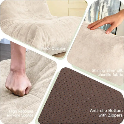Soft Bean Bag Lazy Sofa with Ergonomic Full-Body Support, Couch with High-Rebound, Stain-Resistant Sponge, 110L x 90W x 67H cm, White