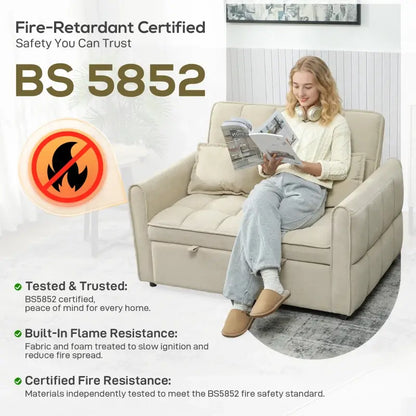 HOMCOM 2 Seater Sofa Bed, 3-in-1 Convertible Sleeper Sofa with Click-clack Adjustable Backrest and 2 Pillows, Light Brown