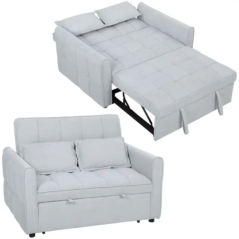 HOMCOM 2 Seater Sofa Bed, 3-in-1 Convertible Sleeper Sofa with Click-clack Adjustable Backrest and 2 Pillows, Light Grey